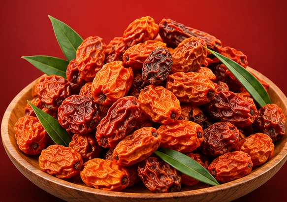 কাঠের বাটিতে শুকনো সি বাকথর্ন বেরি